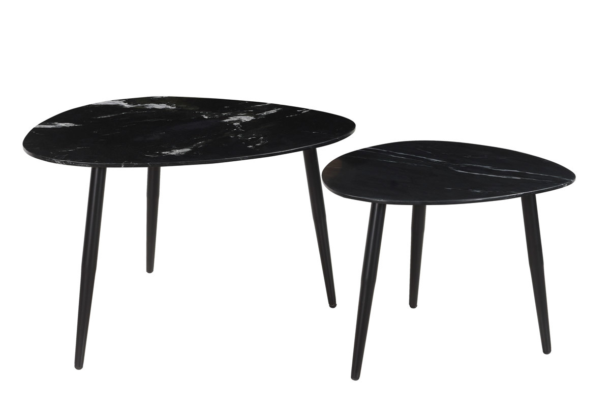 Set de 2 mesas de centro ovaladas de mrmol negro y metal PLATZ