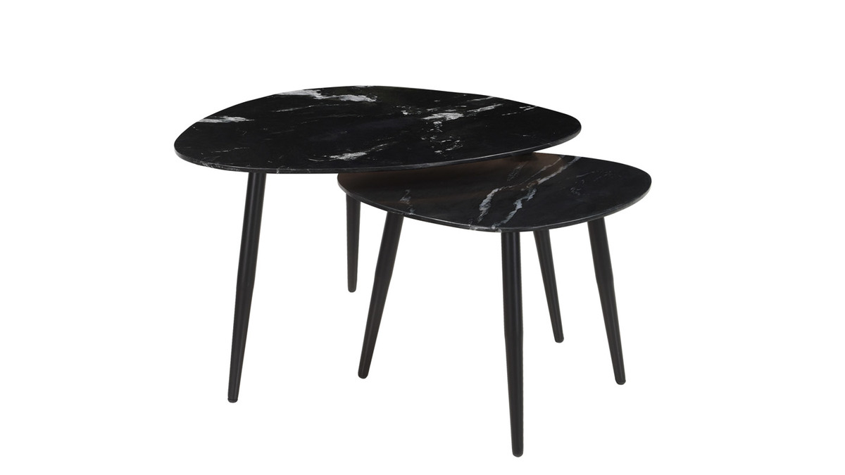 Set de 2 mesas de centro ovaladas de mrmol negro y metal PLATZ