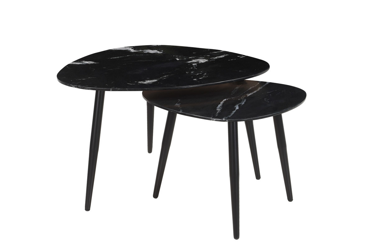 Set de 2 mesas de centro ovaladas de mrmol negro y metal PLATZ