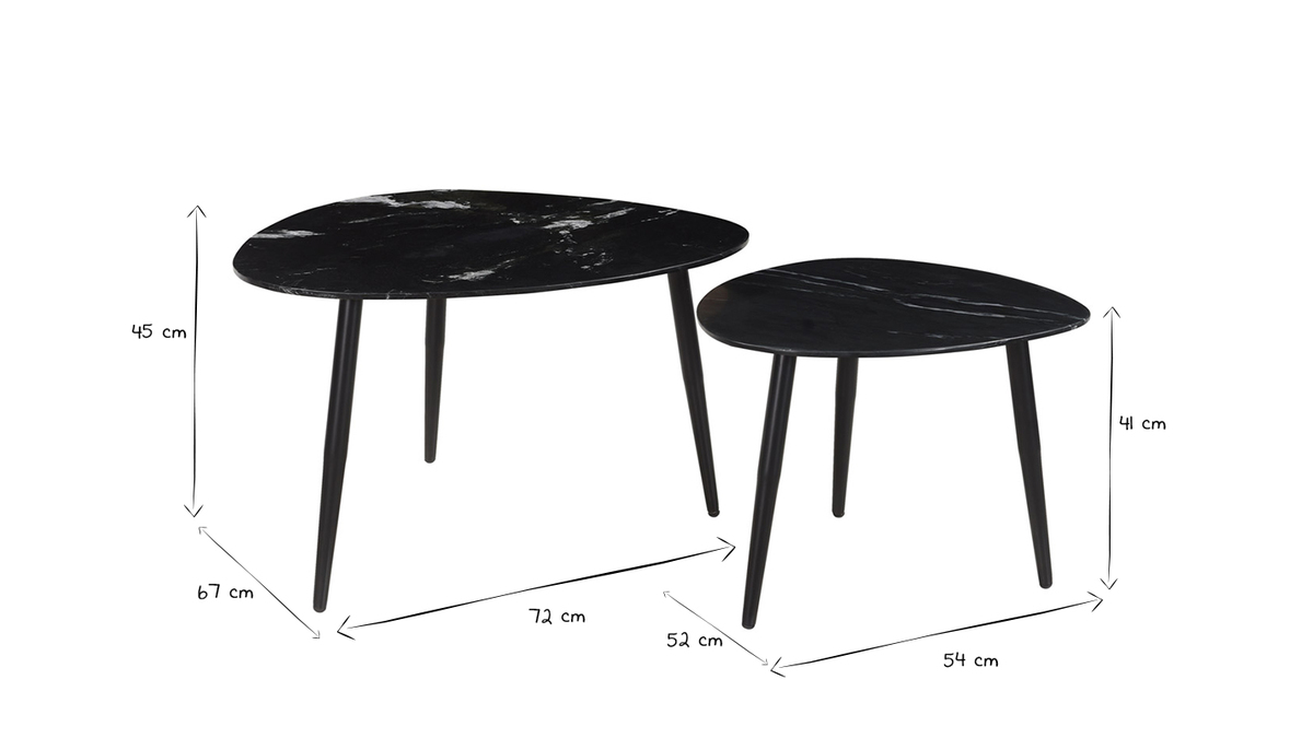 Set de 2 mesas de centro ovaladas de mrmol negro y metal PLATZ