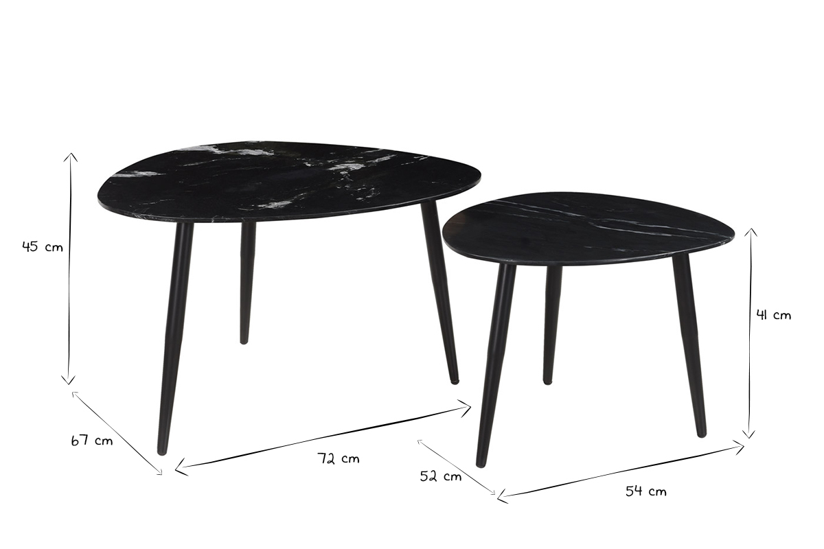 Set de 2 mesas de centro ovaladas de mrmol negro y metal PLATZ