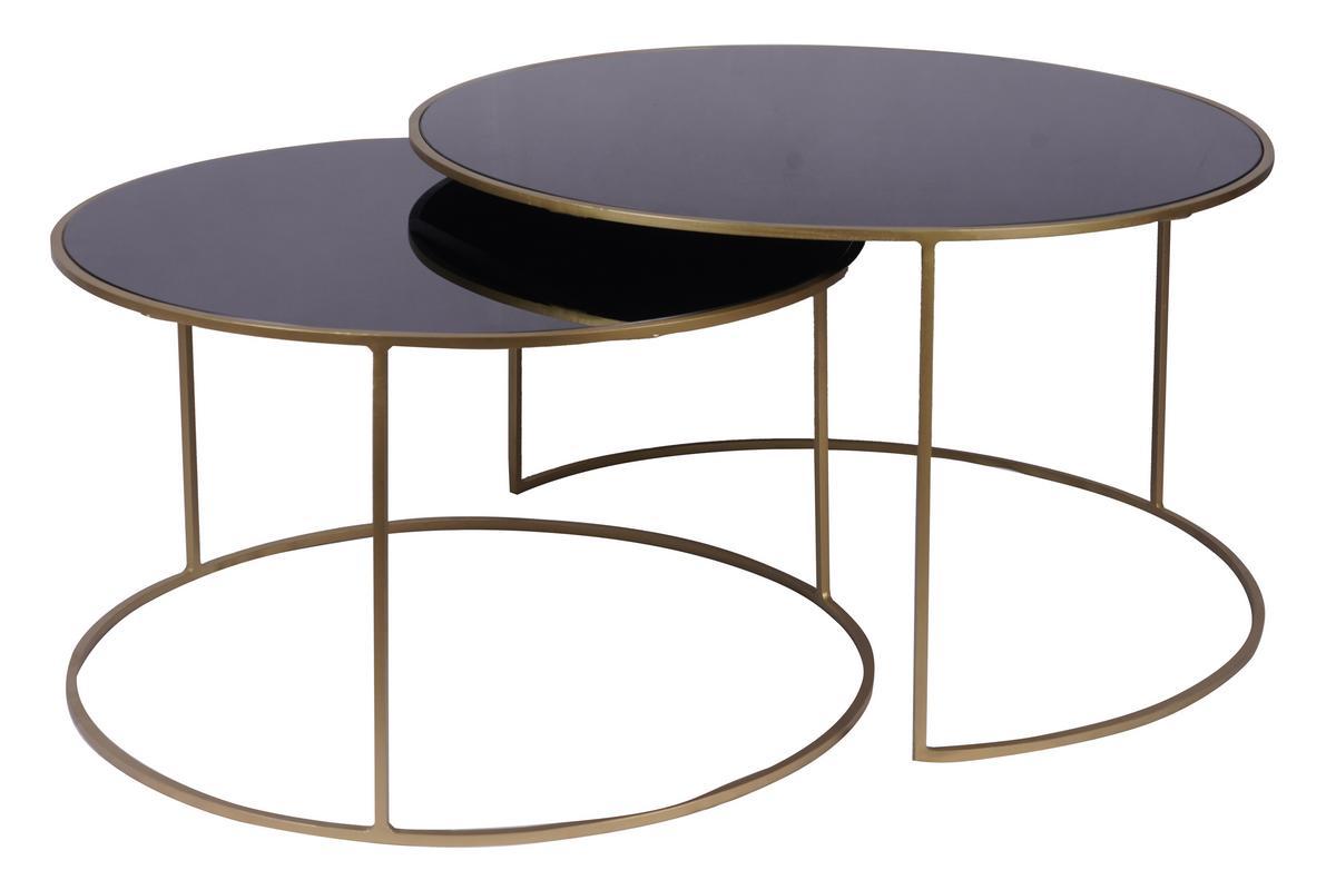 Set de 2mesas nido de centro en metal dorado y cristal tintado negro ROXO