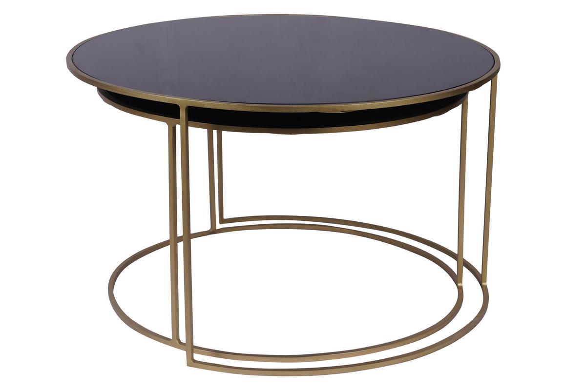 Set de 2mesas nido de centro en metal dorado y cristal tintado negro ROXO