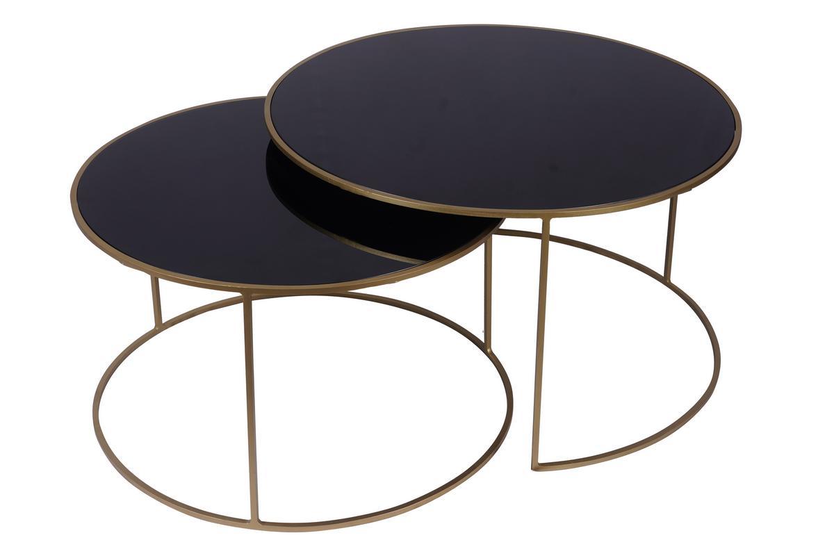 Set de 2mesas nido de centro en metal dorado y cristal tintado negro ROXO