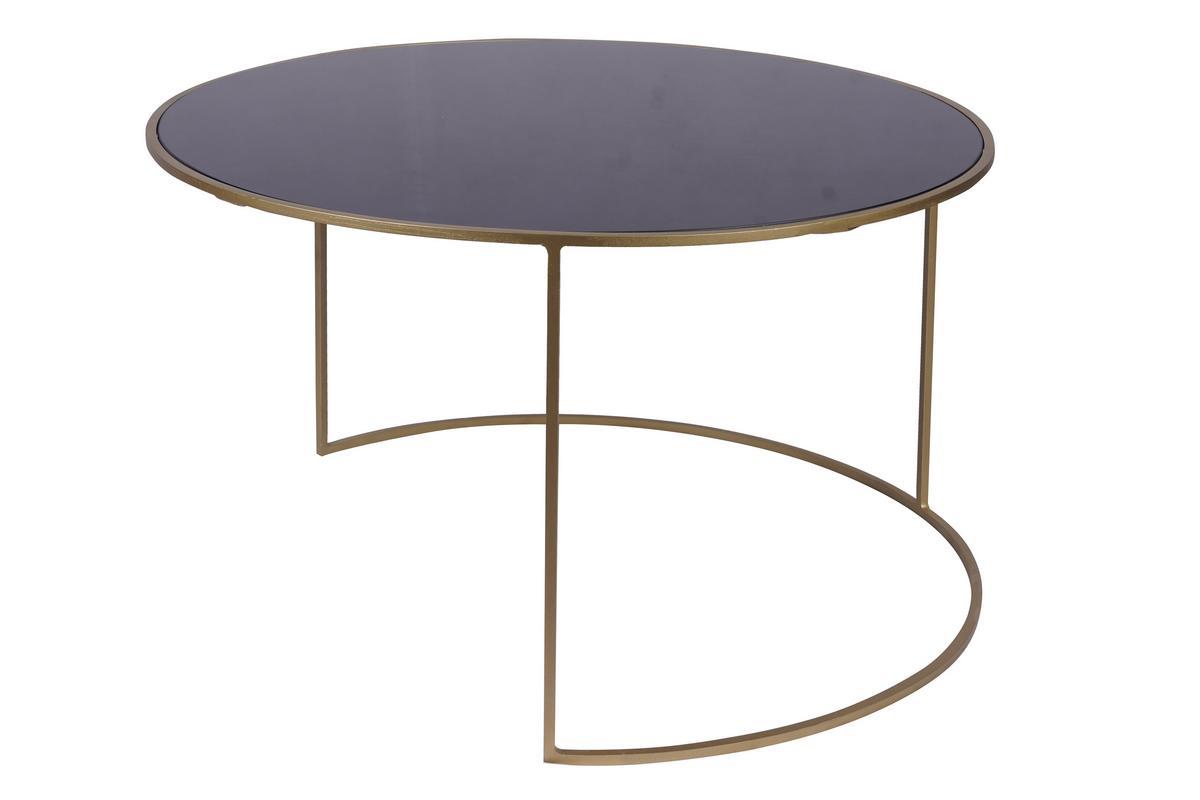 Set de 2mesas nido de centro en metal dorado y cristal tintado negro ROXO