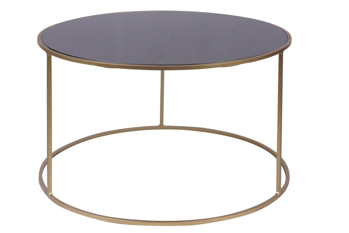 Set de 2mesas nido de centro en metal dorado y cristal tintado negro ROXO