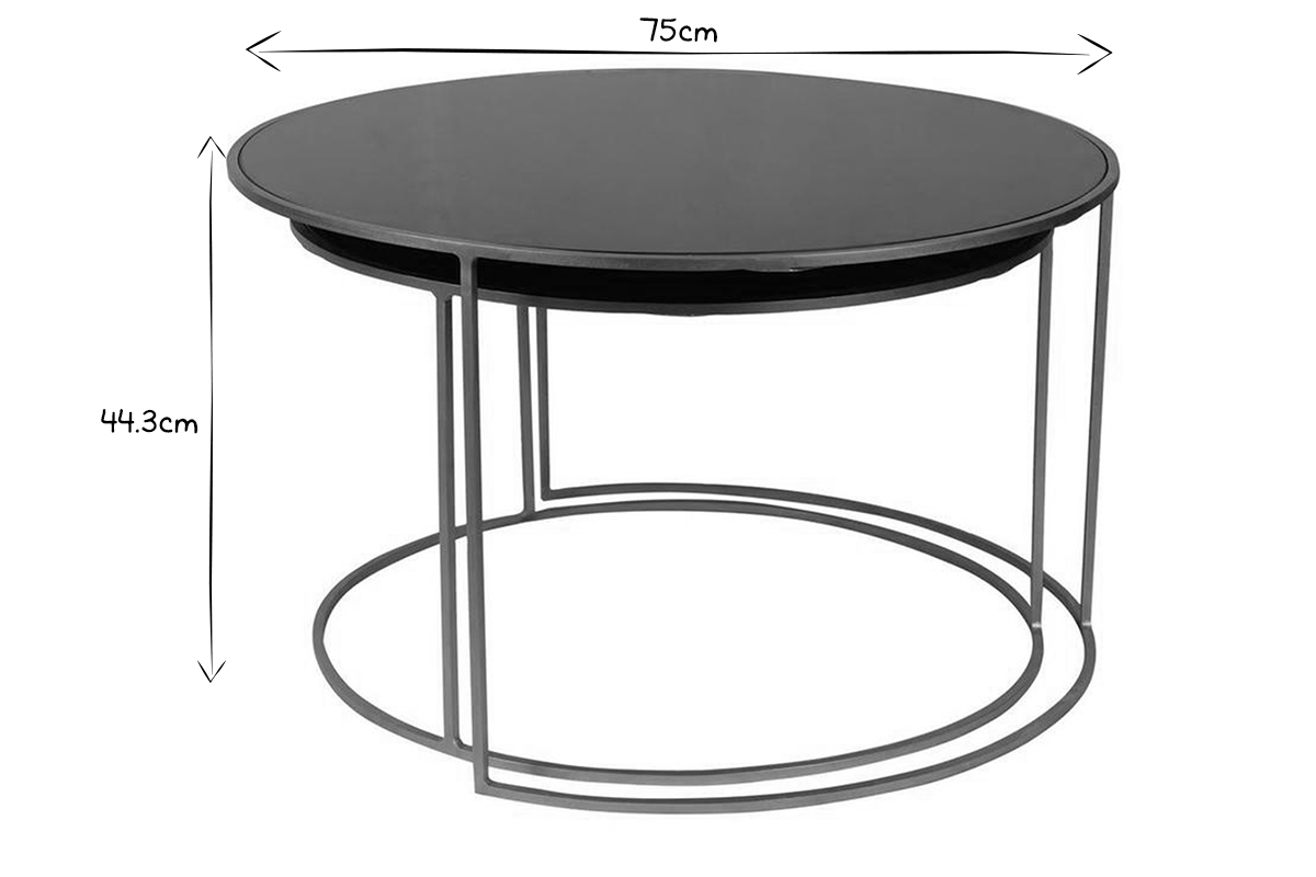 Set de 2mesas nido de centro en metal dorado y cristal tintado negro ROXO