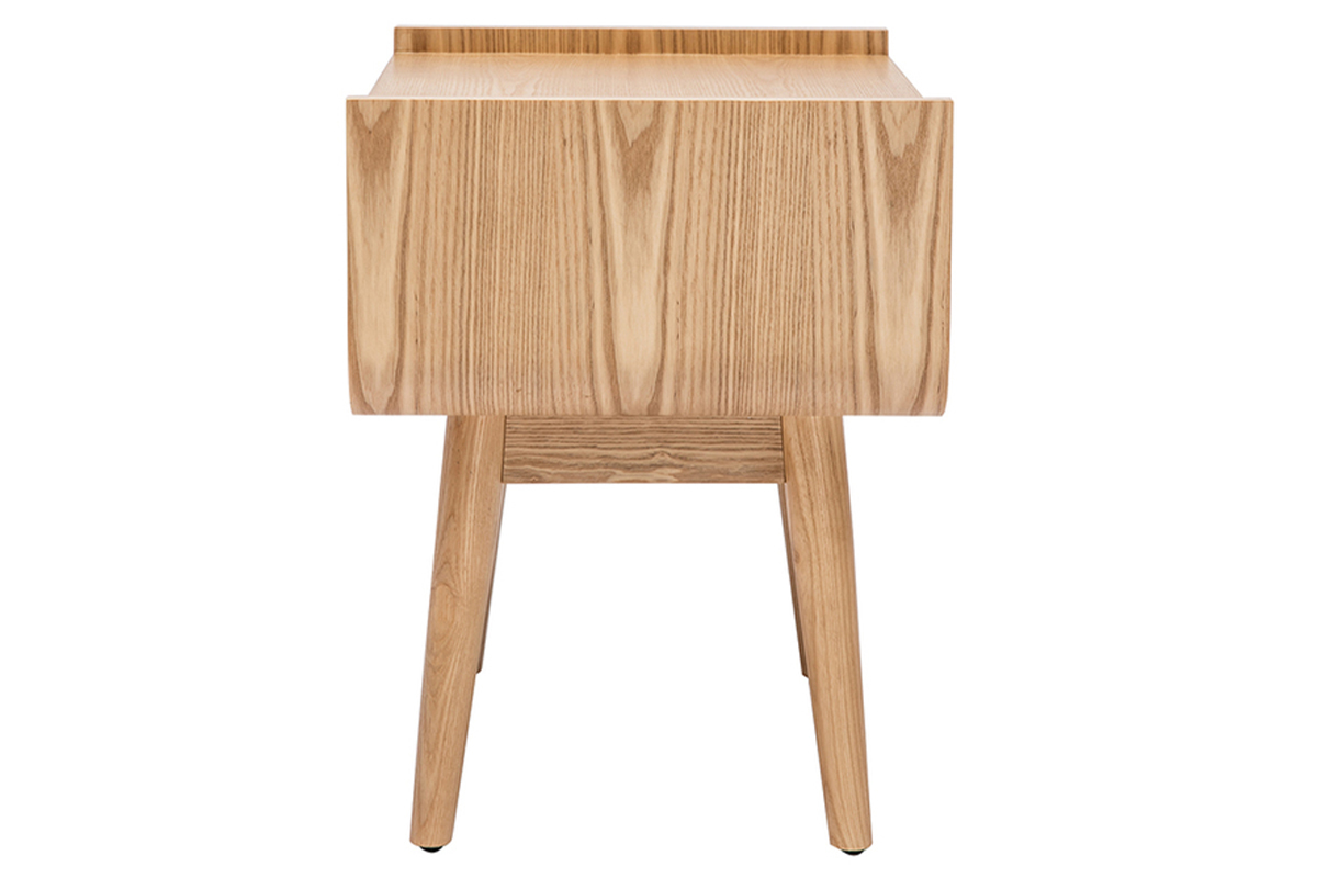 Set de 2 mesillas de noche con cajn de madera maciza clara y caa de ratn 50cm ATHNE