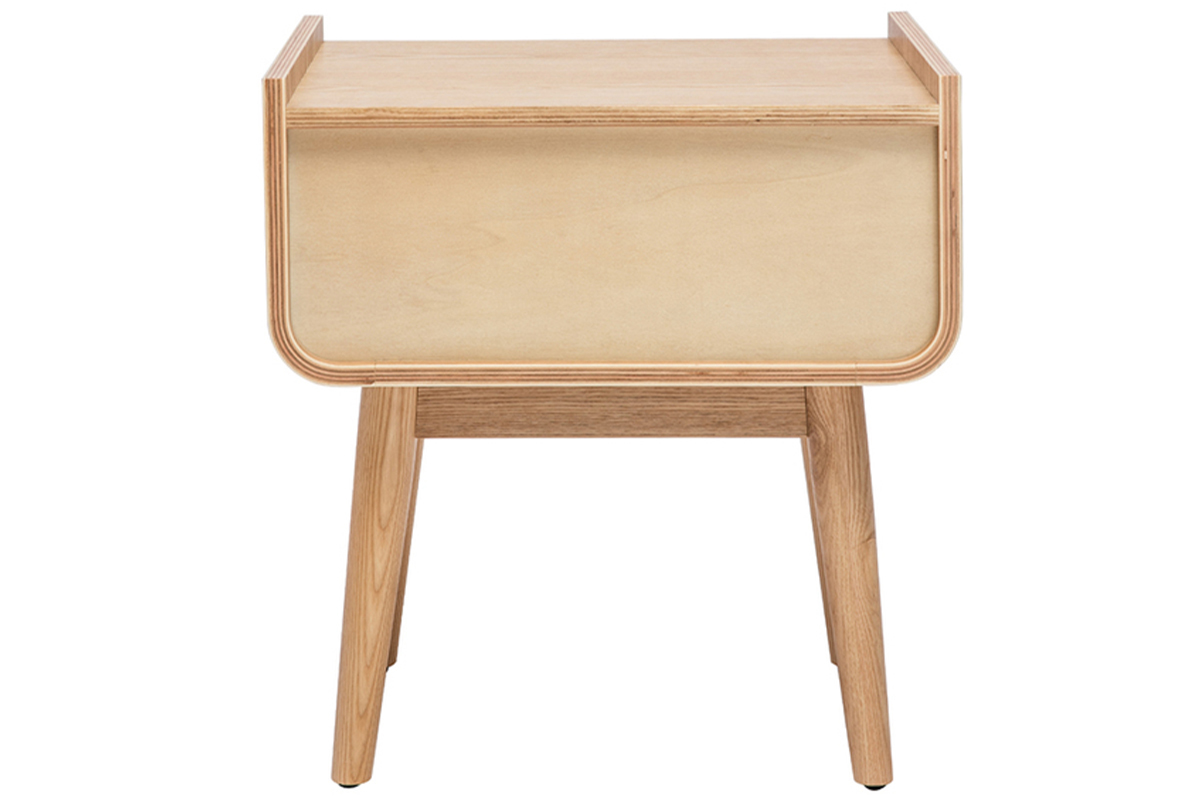 Set de 2 mesillas de noche con cajn de madera maciza clara y caa de ratn 50cm ATHNE