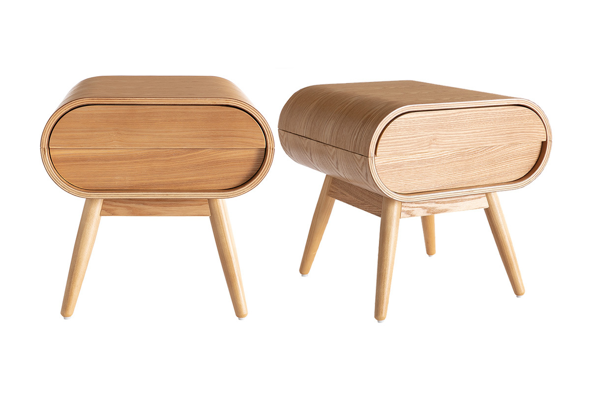 Set de 2 mesillas de noche con cajn vintage de madera clara BJORG