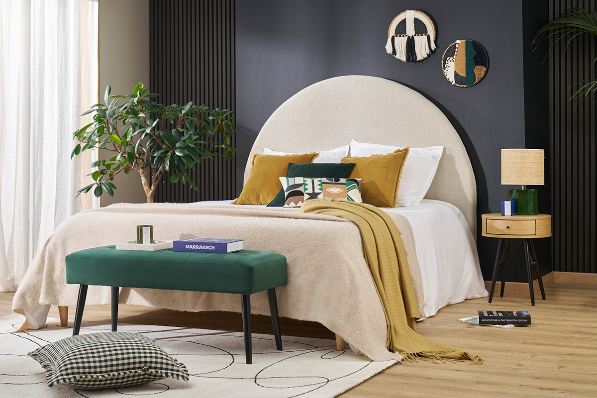 Set de 2 mesillas de noche redondas con caj�n de madera clara y metal negro KORAL