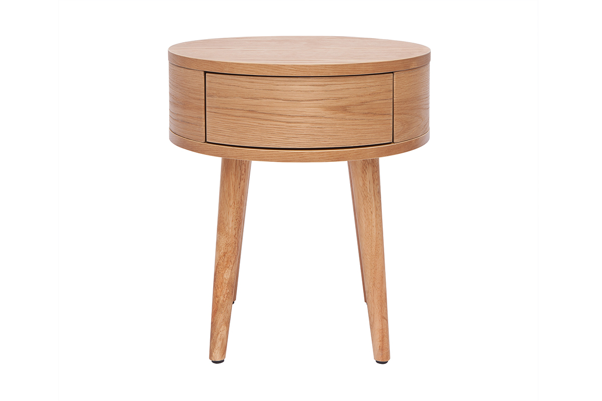 Set de 2 mesillas de noche redondas de madera clara con cajn 45 cm JUDITH