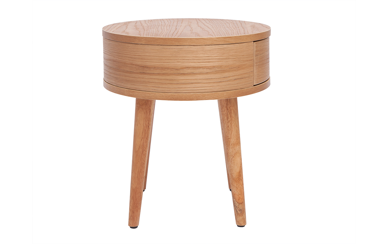 Set de 2 mesillas de noche redondas de madera clara con cajn 45 cm JUDITH