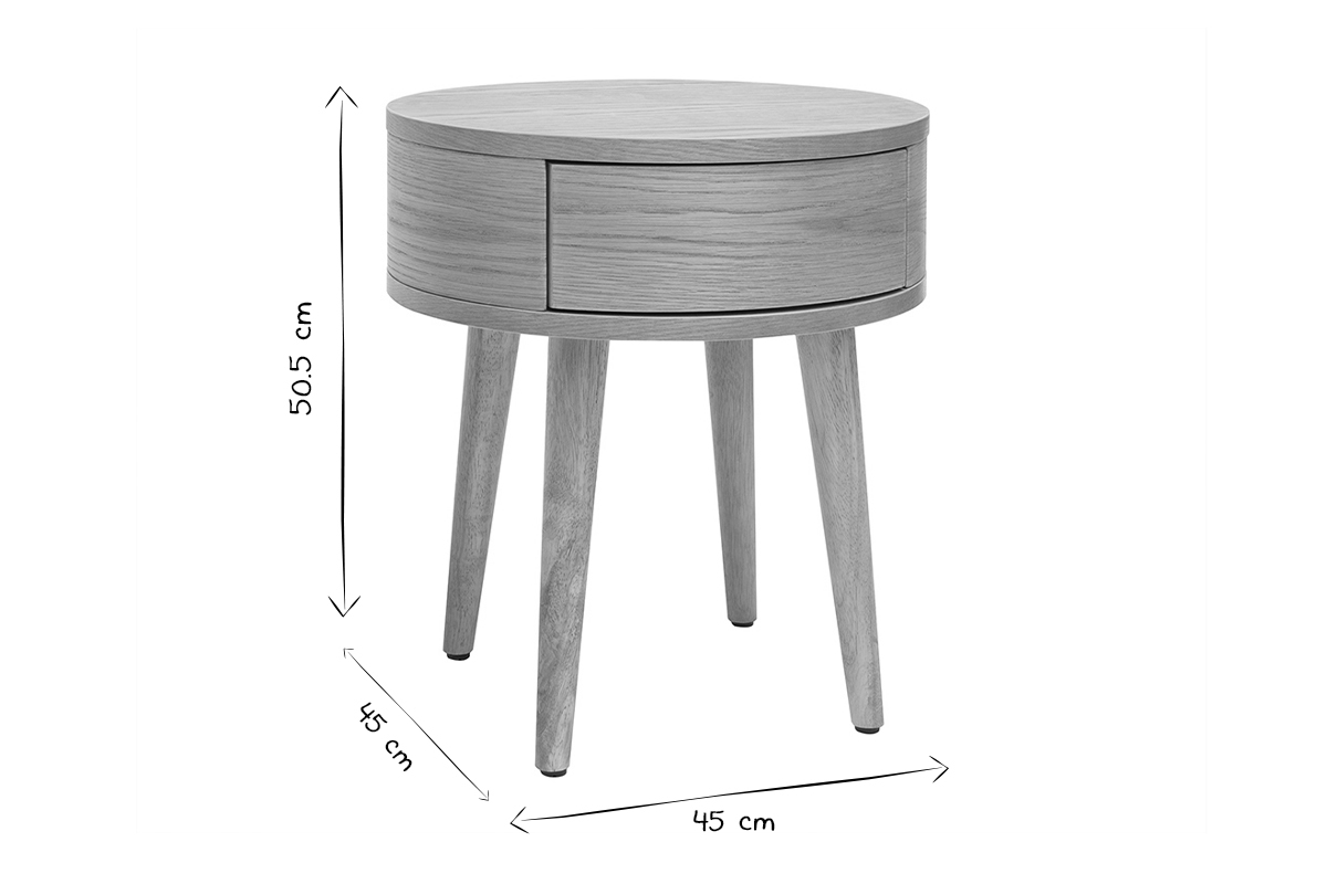 Set de 2 mesillas de noche redondas de madera clara con cajn 45 cm JUDITH