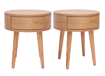 Set de 2 mesillas de noche redondas de madera clara con cajón JUDITH