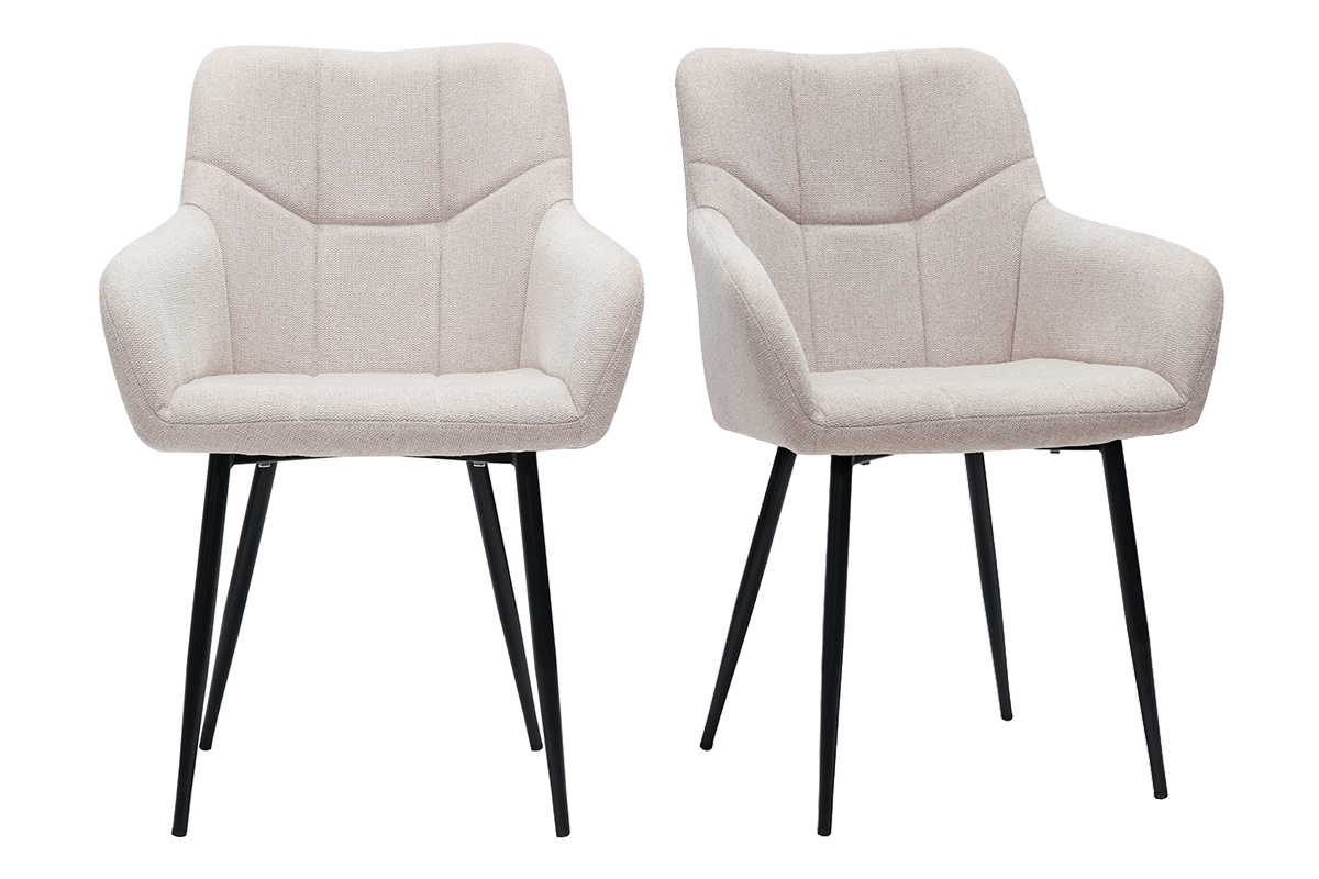 Set de 2sillas acolchadas de diseo de tejido efecto aterciopelado texturizado beige y metal negro MONTERO