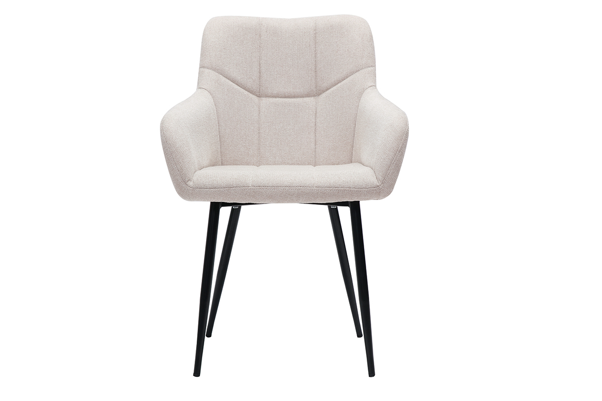 Set de 2sillas acolchadas de diseo de tejido efecto aterciopelado texturizado beige y metal negro MONTERO