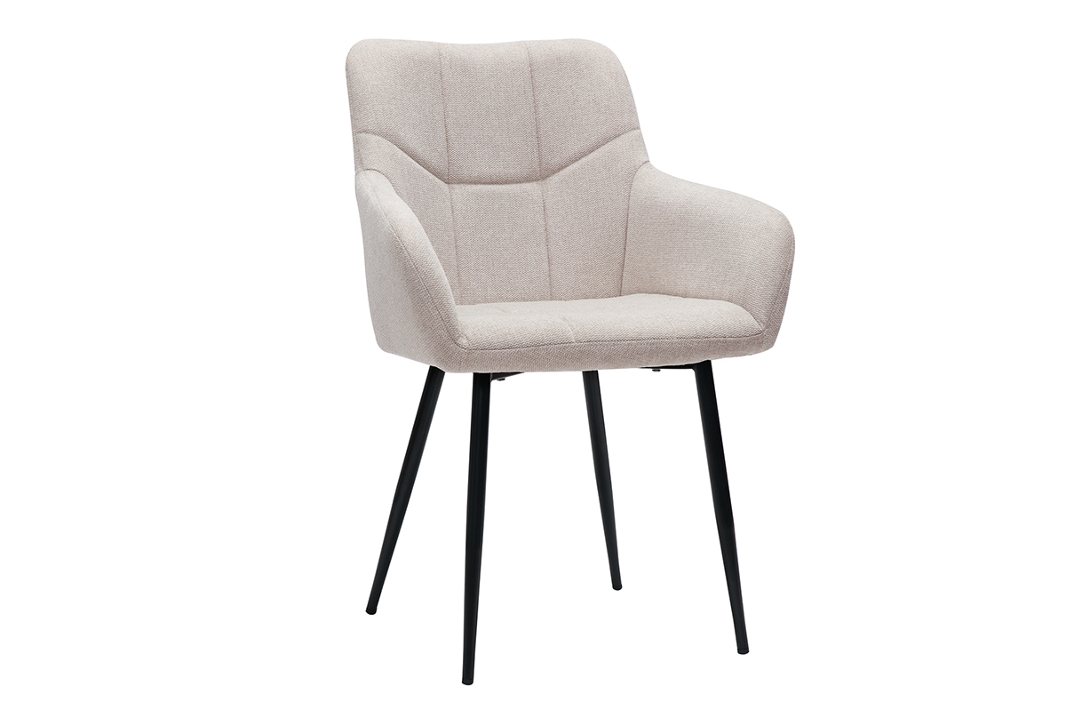 Set de 2sillas acolchadas de diseo de tejido efecto aterciopelado texturizado beige y metal negro MONTERO