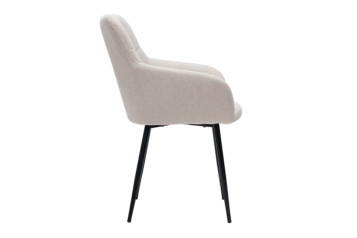 Set de 2sillas acolchadas de diseo de tejido efecto aterciopelado texturizado beige y metal negro MONTERO