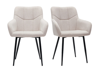 Set de 2 sillas acolchadas de diseño de tejido efecto aterciopelado texturizado beige y metal negro MONTERO