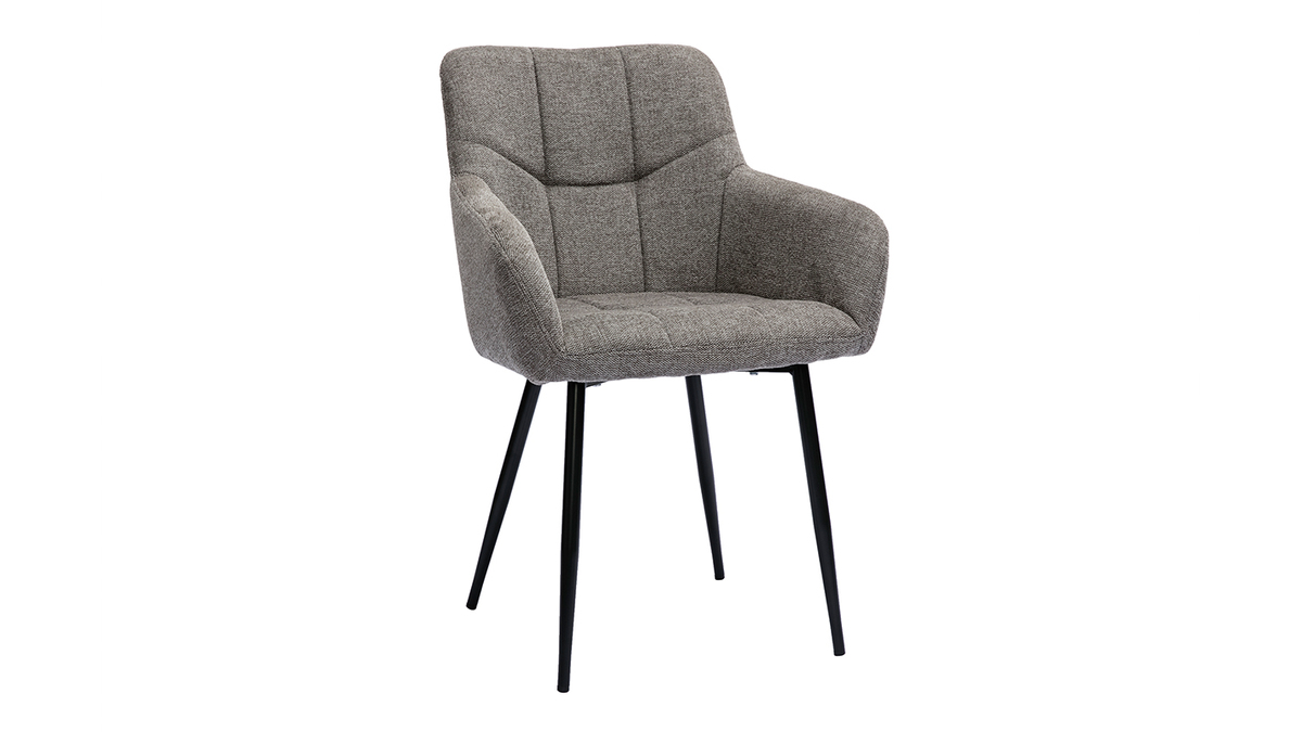 Set de 2 sillas acolchadas de diseo de tejido efecto aterciopelado texturizado gris y metal negro MONTERO