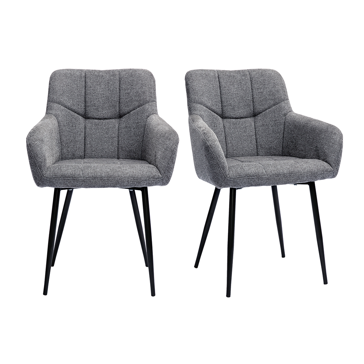 Set de 2 sillas acolchadas de diseño de tejido efecto aterciopelado texturizado gris y metal negro MONTERO