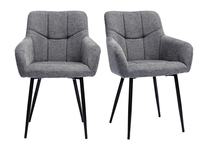 Set de 2 sillas acolchadas de diseño de tejido efecto aterciopelado texturizado gris y metal negro MONTERO