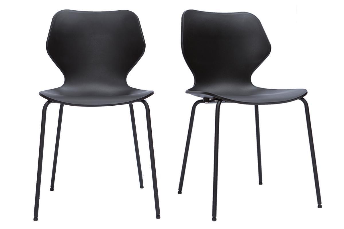 Set de 2sillas apilables de diseo negro para interior/exterior FLIP