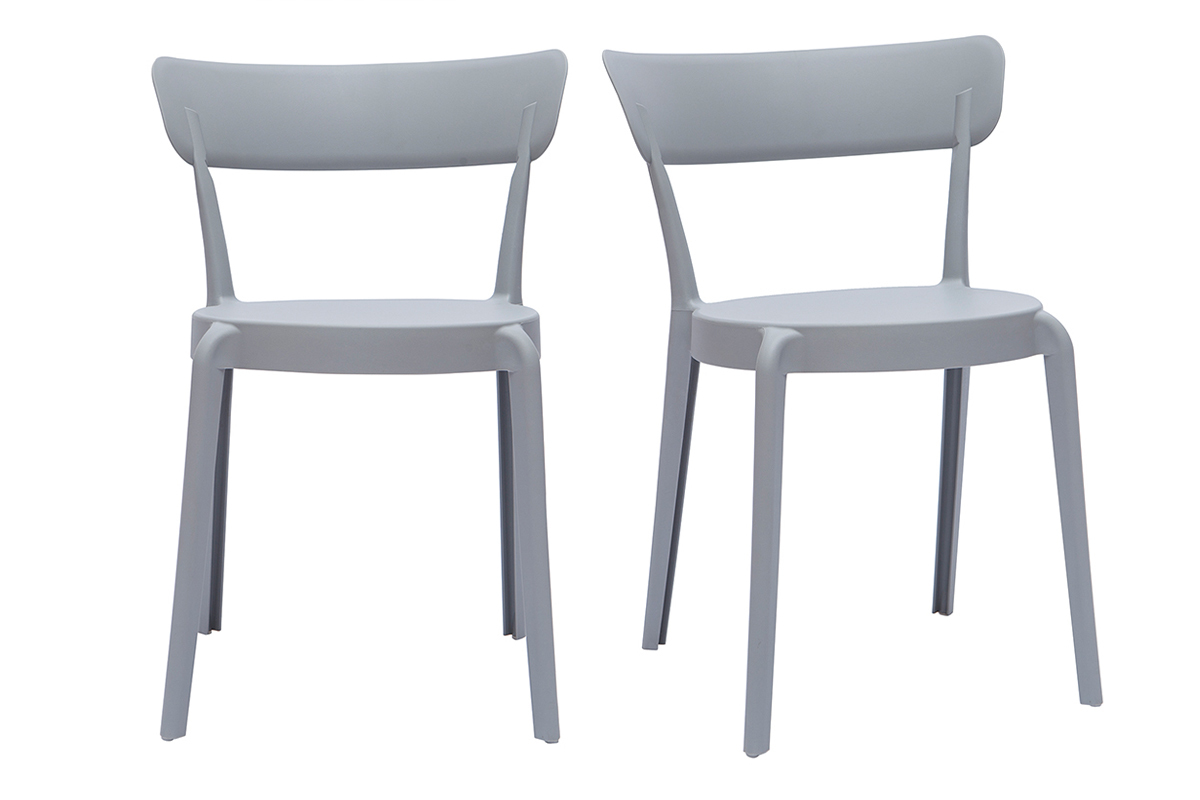 Set de 2sillas apilables de plstico gris para interior/exterior RIOS