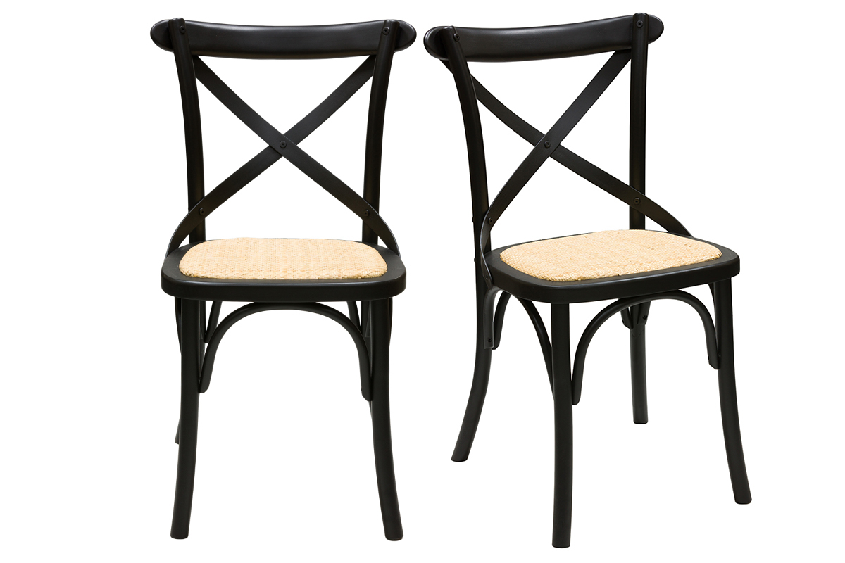 Set de 2 sillas bistrot de madera negra y ratn MARCEL