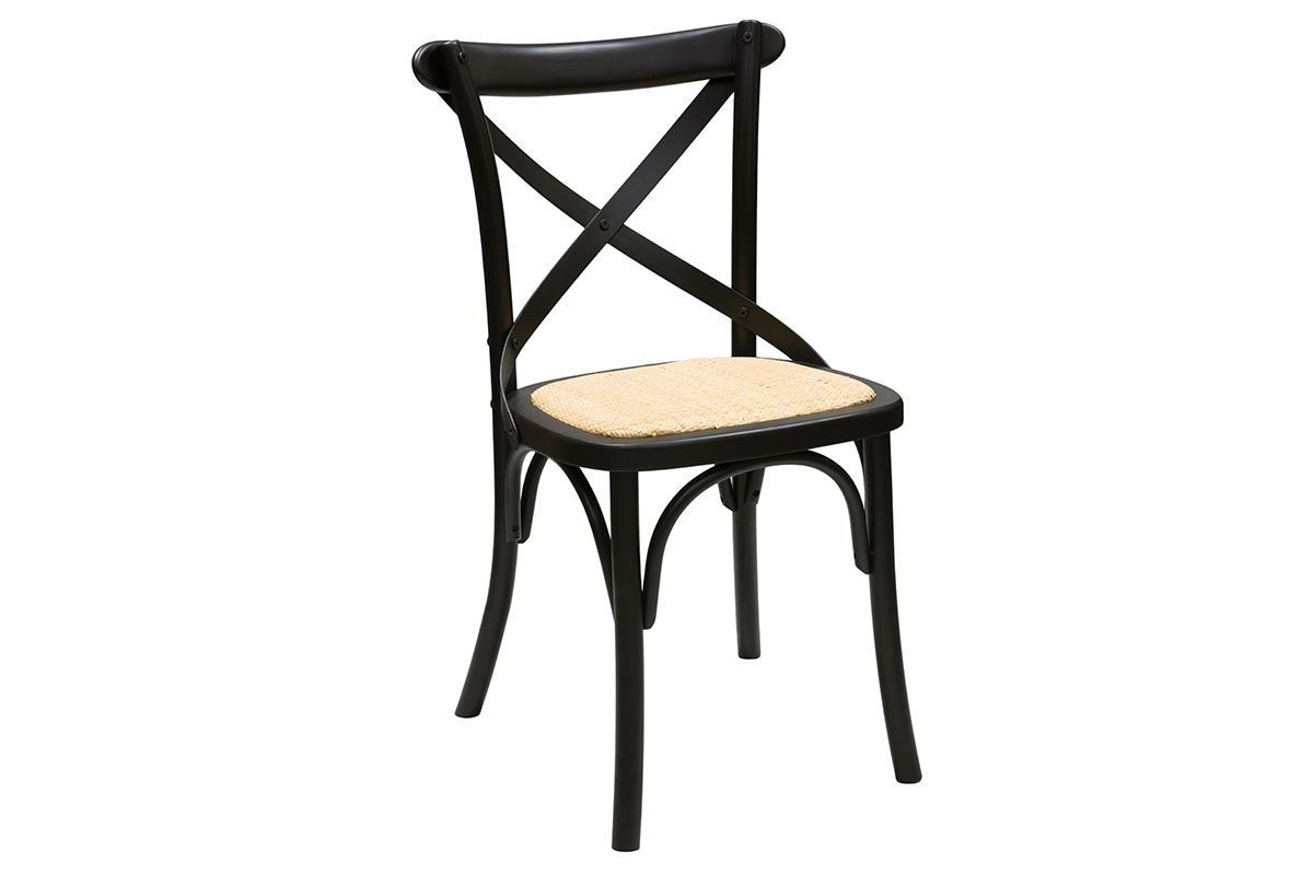 Set de 2 sillas bistrot de madera negra y ratn MARCEL