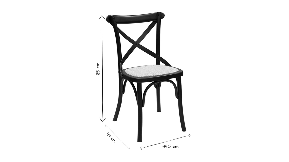 Set de 2 sillas bistrot de madera negra y ratn MARCEL