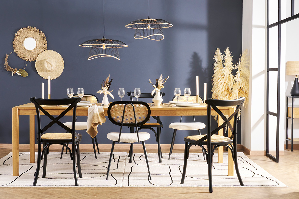 Set de 2 sillas bistrot de madera negra y ratn MARCEL