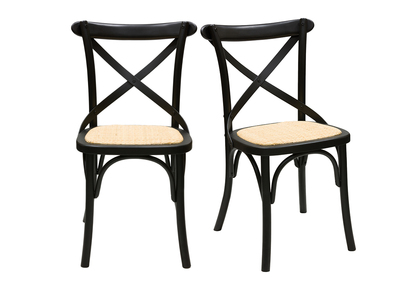 Set de 2 sillas bistrot de madera negra y ratán MARCEL