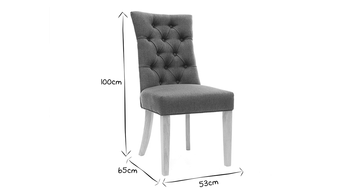 Set de 2 sillas clsicas de tela gris oscuro y madera maciza clara VOLTAIRE