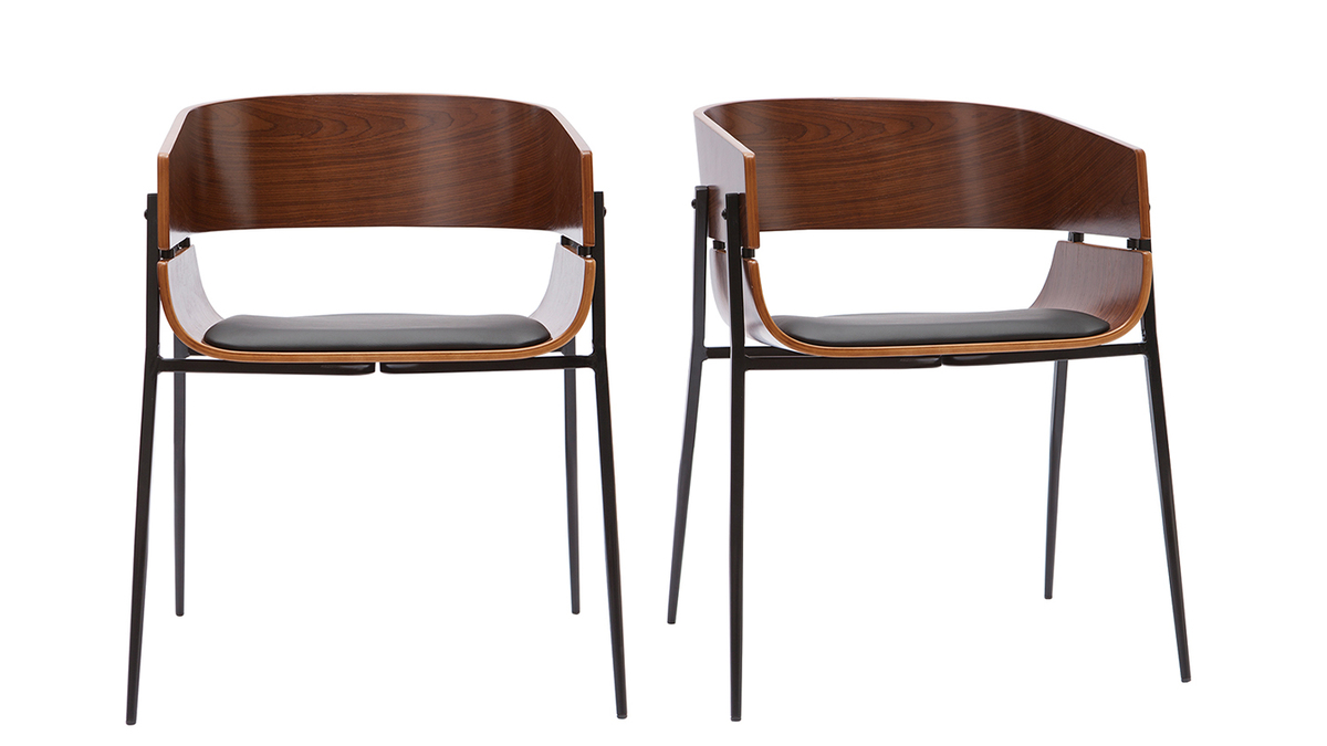 Set de 2 sillas de diseo de madera oscura y metal negro WESS