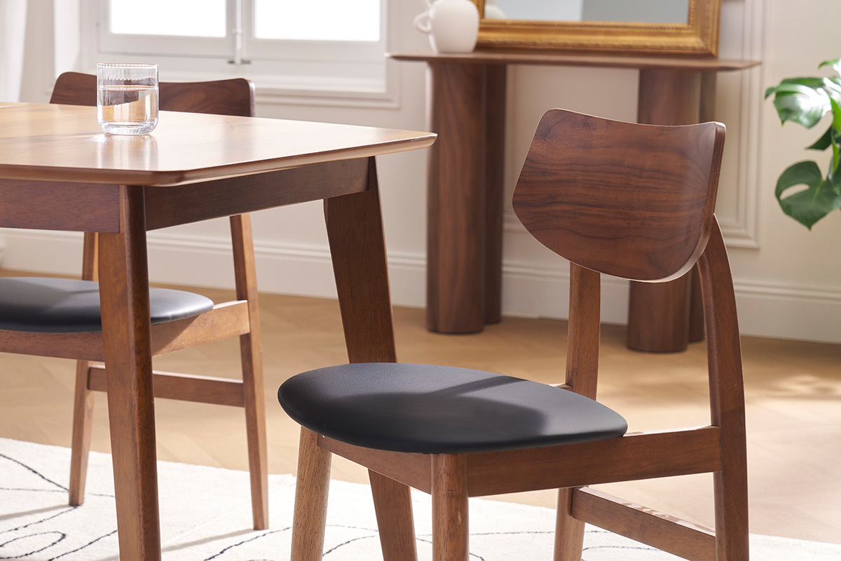 Set de 2 sillas de diseo de madera oscura y negro ELION