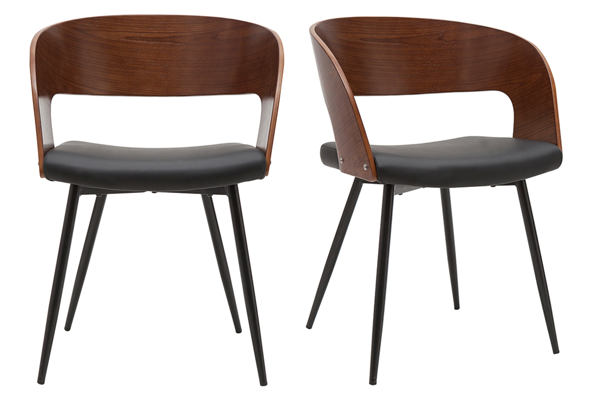 Set de 2 sillas de diseo de nogal oscuro con asiento y metal negro RIFF