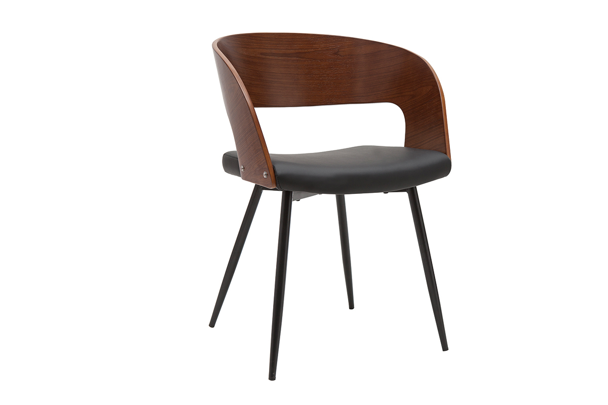 Set de 2 sillas de diseo de nogal oscuro con asiento y metal negro RIFF
