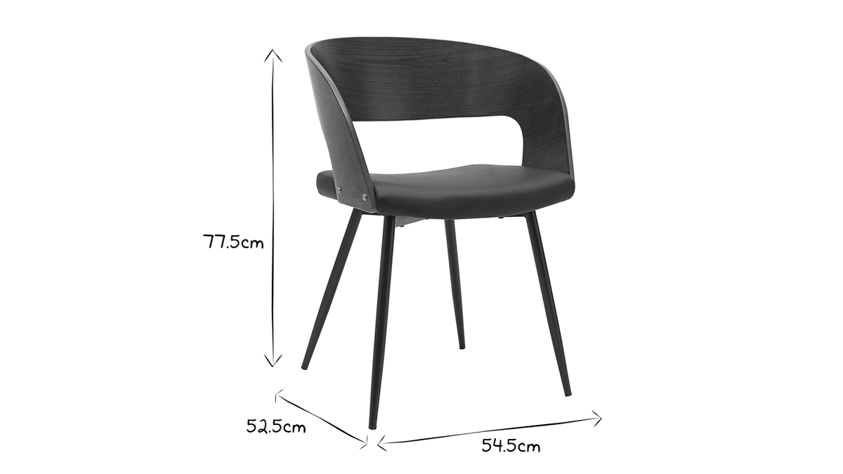 Set de 2 sillas de diseo de nogal oscuro con asiento y metal negro RIFF