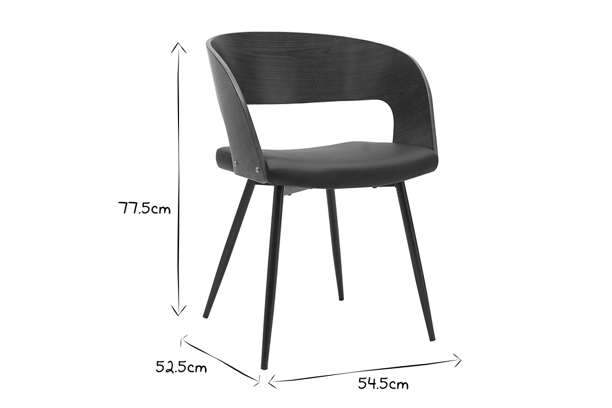 Set de 2 sillas de diseo de nogal oscuro con asiento y metal negro RIFF