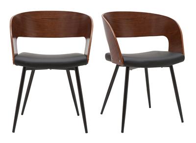 Set de 2 sillas de diseño de nogal oscuro con asiento y metal negro RIFF