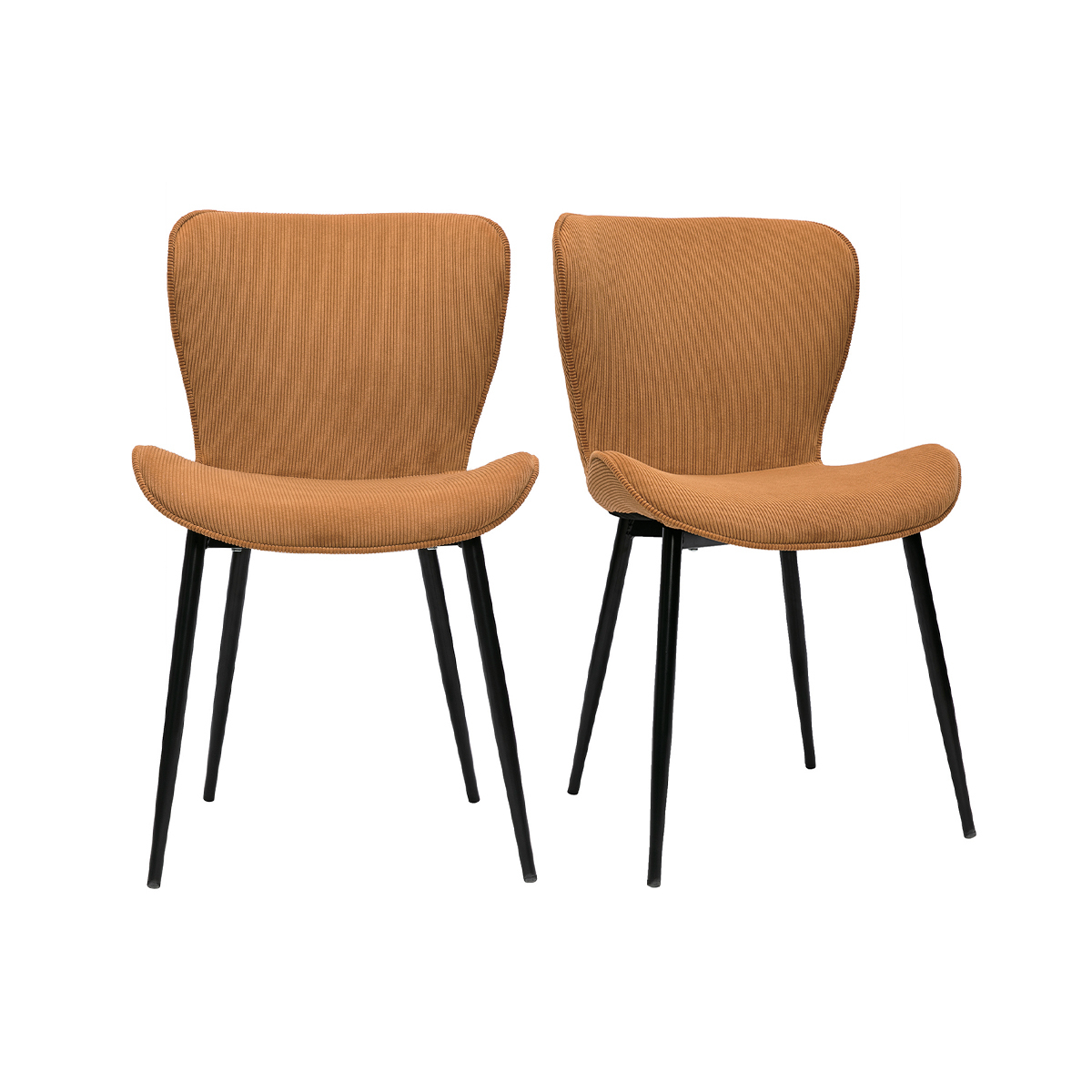 Set de 2 sillas de diseño de pana amarillo curry y metal negro ADDICT