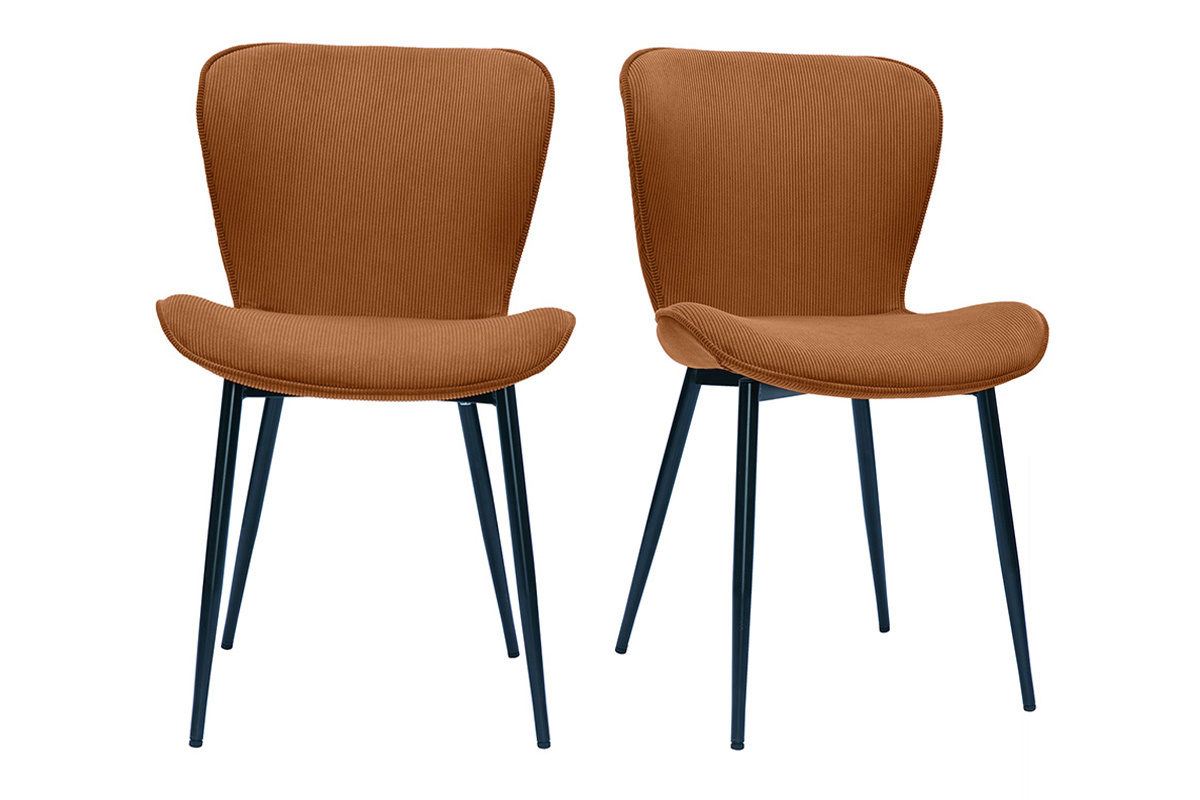 Set de 2 sillas de diseo de pana terracota y metal negro ADDICT