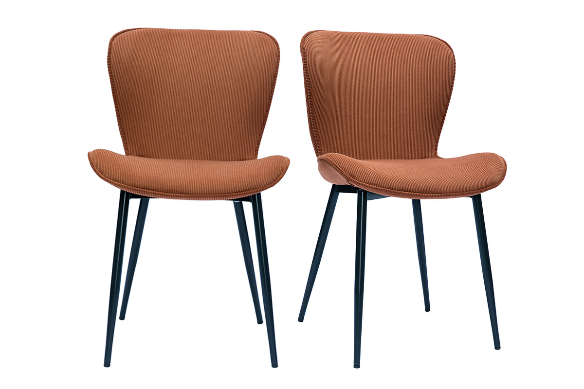 Set de 2 sillas de diseo de pana terracota y metal negro ADDICT