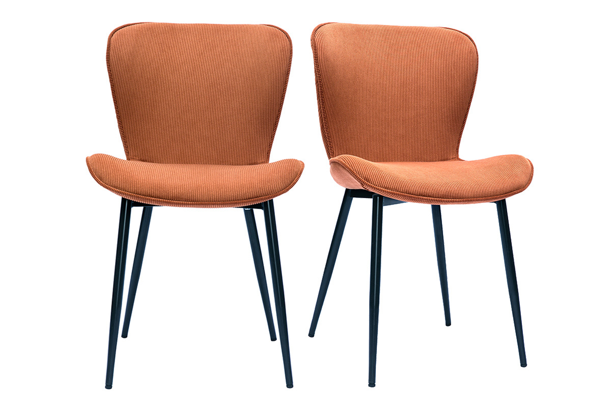Set de 2 sillas de diseo de pana terracota y metal negro ADDICT