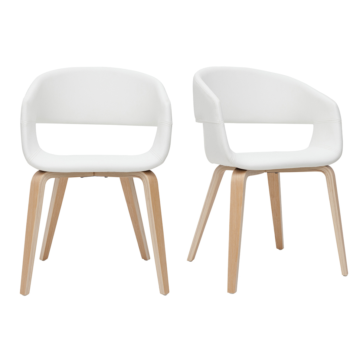 Set de 2 sillas de diseño de poliuretano blanco con patas de madera clara SLAM