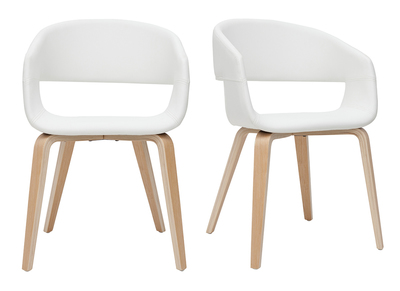 Set de 2 sillas de diseño de poliuretano blanco con patas de madera clara SLAM
