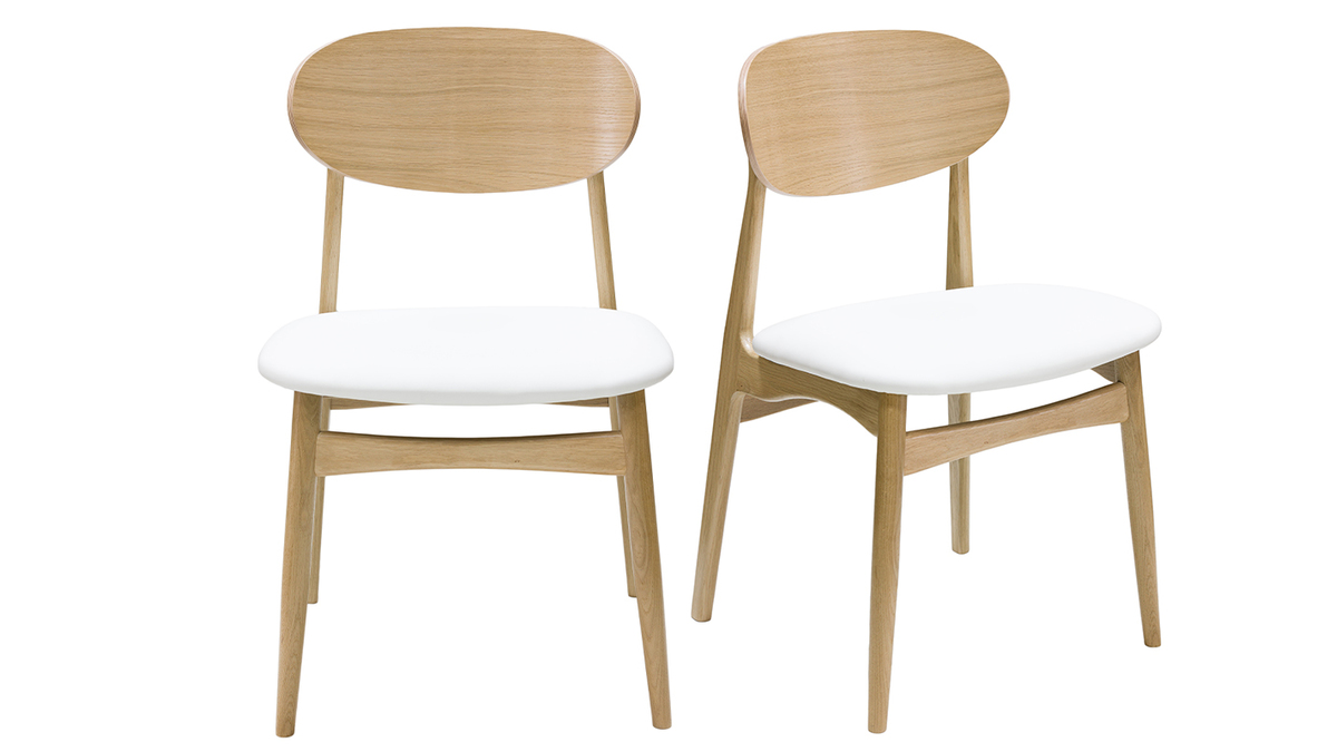 Set de 2 sillas de diseo de roble macizo blanco y madera clara VICKY