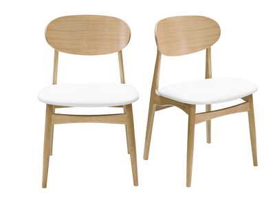 Set de 2 sillas de diseño de roble macizo blanco y madera clara VICKY